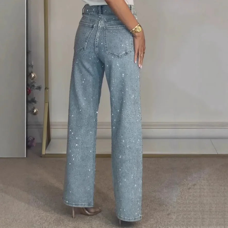 Glitter Jeans Dames High Waist