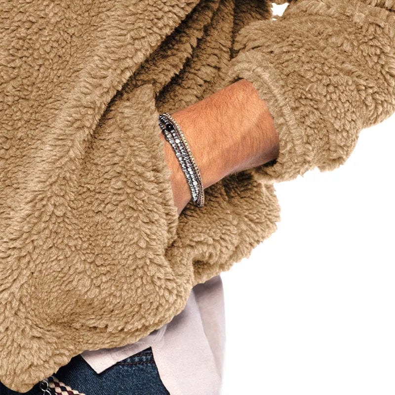 Herfst Heren Hoodie Van Teddy Fleece Met Sportieve Look En Ritssluiting