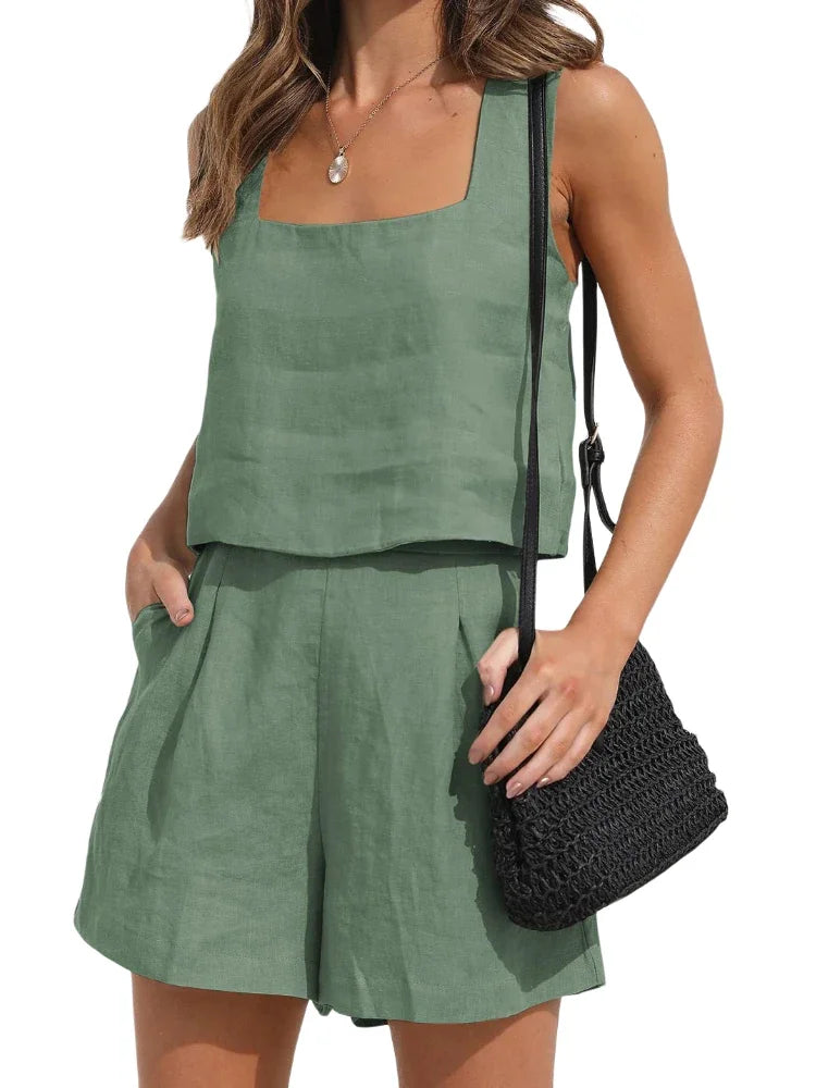 Dames Tweedelige Set Met Mouwloze Top En Korte Broek – Lente, Zomer En Vroege Herfst