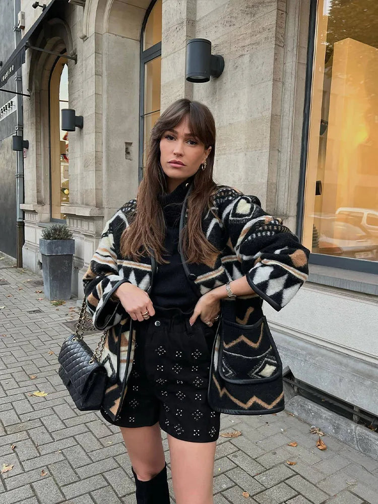 Aztec-Geïnspireerde Oversized Jas – Herfst & Winter Musthave Voor De Gedurfde Vrouw