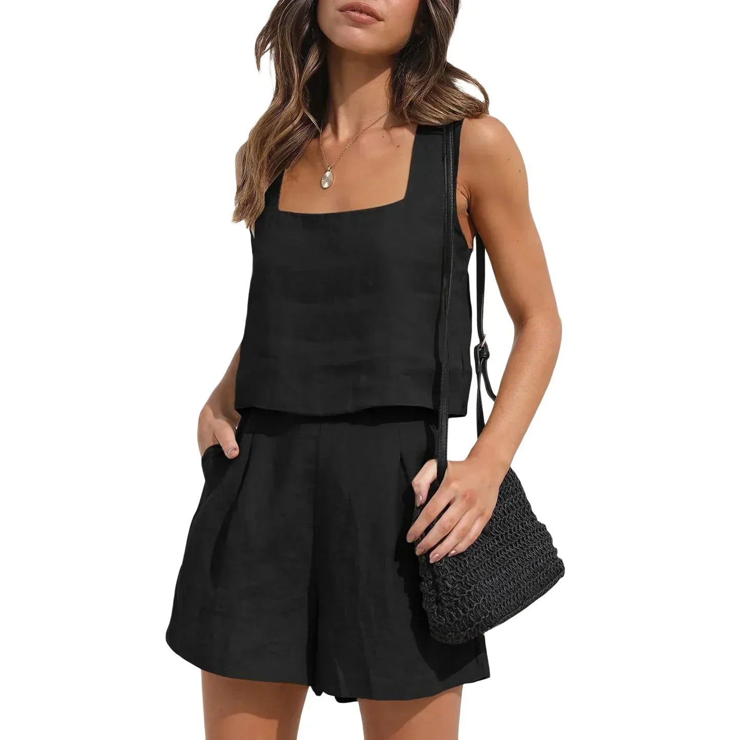 Dames Tweedelige Set Met Mouwloze Top En Korte Broek – Lente, Zomer En Vroege Herfst