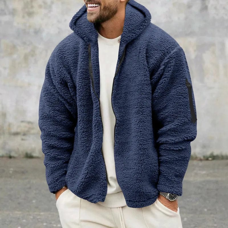 Herfst Heren Hoodie Van Teddy Fleece Met Sportieve Look En Ritssluiting