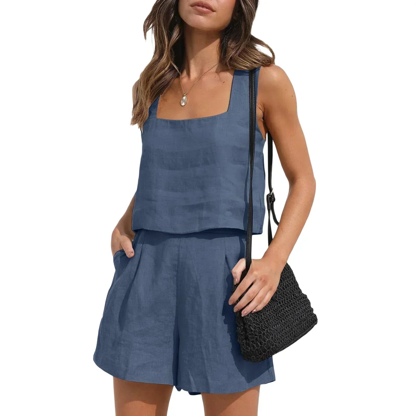 Dames Tweedelige Set Met Mouwloze Top En Korte Broek – Lente, Zomer En Vroege Herfst
