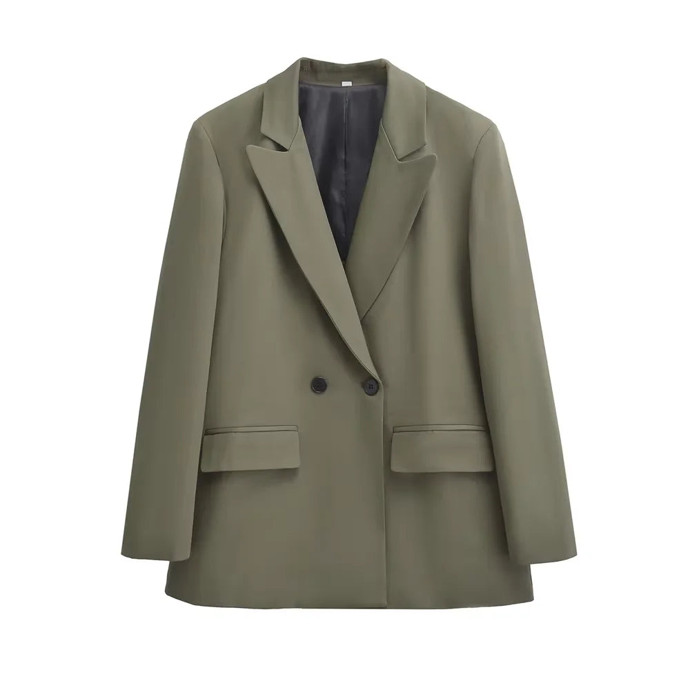 Dames Blazer Met Dubbele Knoopsluiting En Revers – Minimalistisch, Gestructureerd & Perfect Voor Voorjaar En Herfst