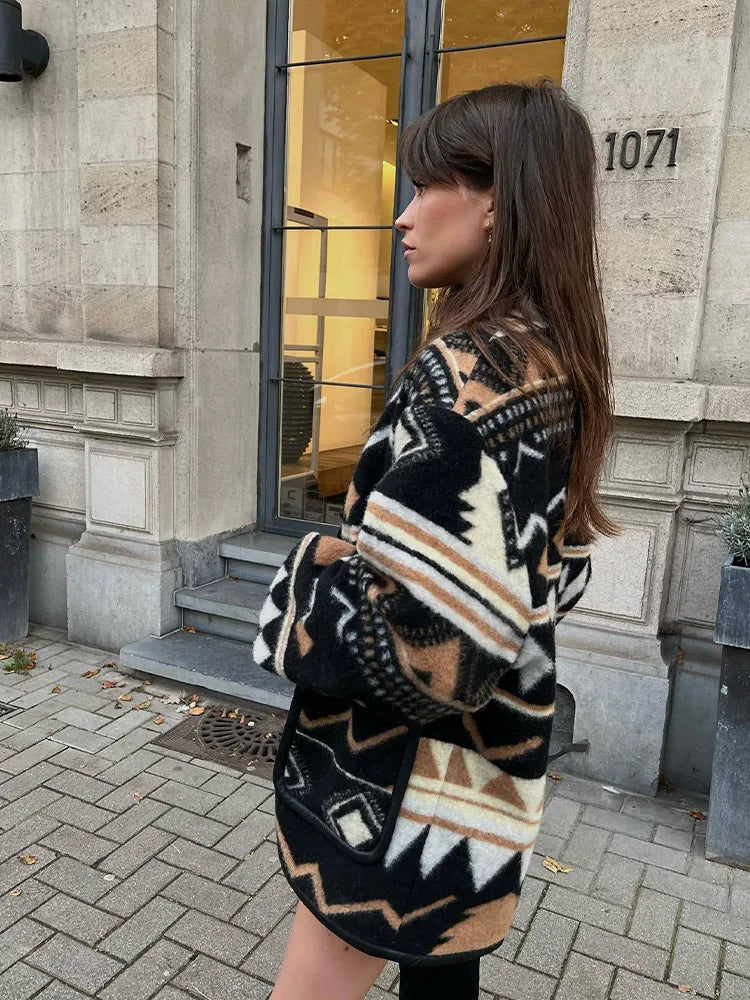 Aztec-Geïnspireerde Oversized Jas – Herfst & Winter Musthave Voor De Gedurfde Vrouw