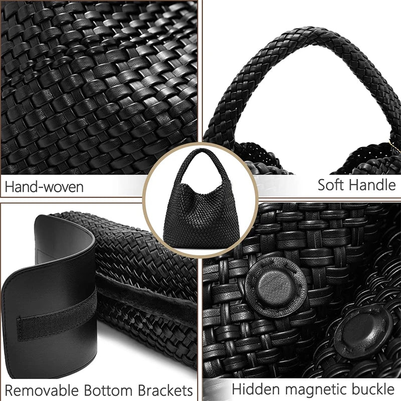 Luxe Gevlochten Schoudertas Met Bijpassende Pouch / 2-in-1 Set Voor Werk, Stad & Dagelijks Gebruik (Vier Seizoenen)