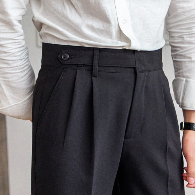 Herenbroek Met Hoge Taille En Plooien – Elegante Pasvorm, Kreukarm & Voorjaar & Zomer