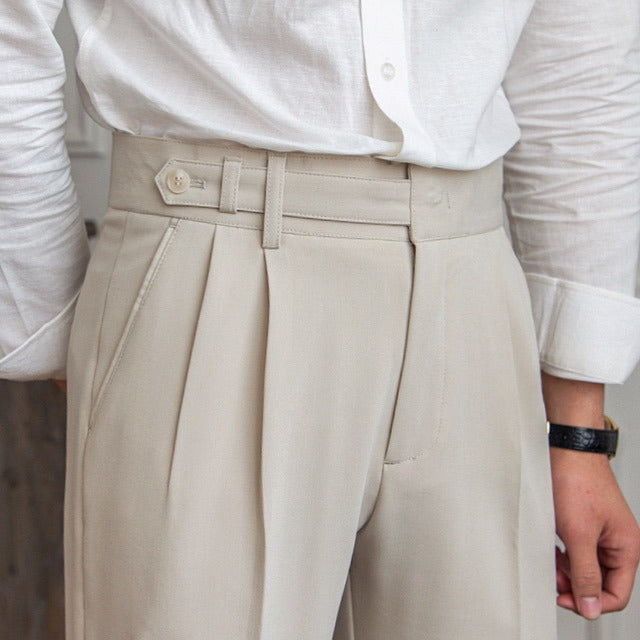 Herenbroek Met Hoge Taille En Plooien – Elegante Pasvorm, Kreukarm & Voorjaar & Zomer