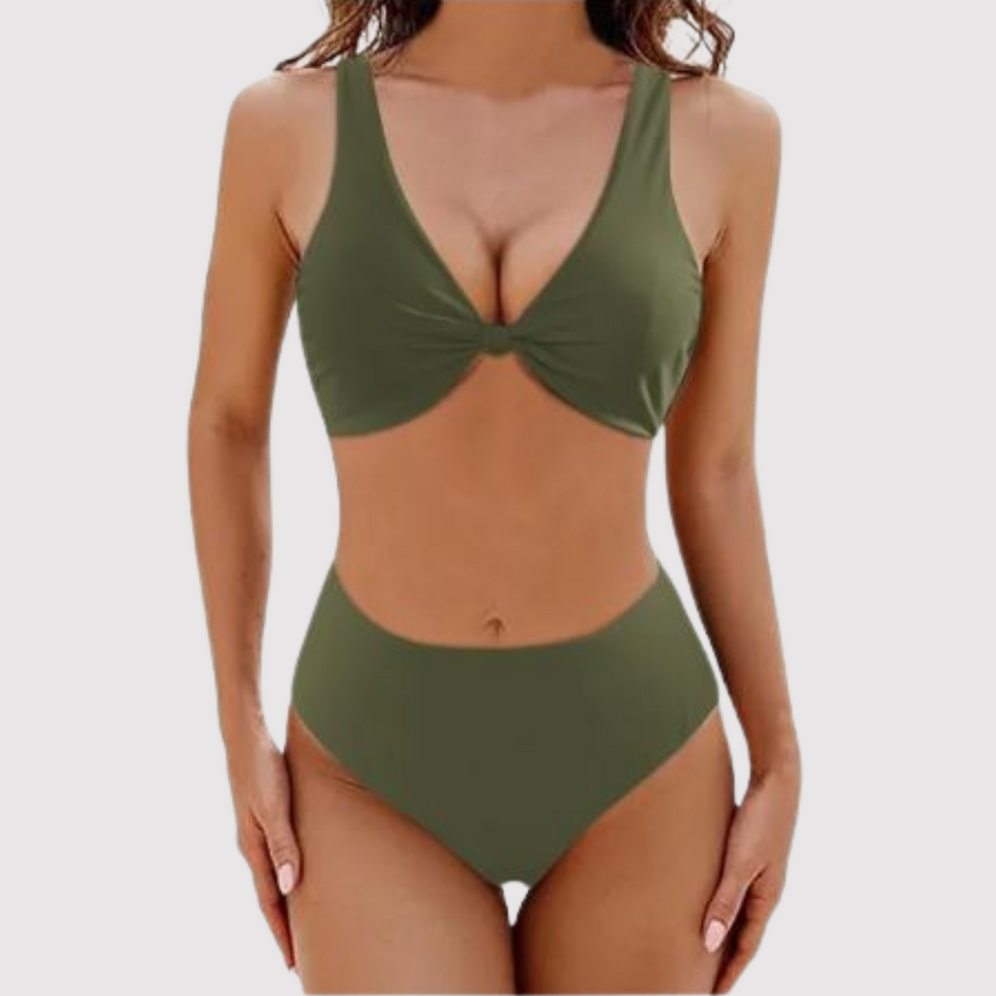 Geribde bikini met gekruiste top voor dames – high-waist fit, stevige support & zomerproof