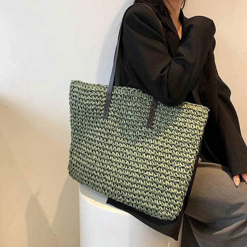 Tas Voor Dames – Grote Gevlochten Tote Bag / Shopper Met Lange Schouderhengsels Voor Strand, Vakantie & Dagelijks Gebruik (Zomer, Voorjaar)
