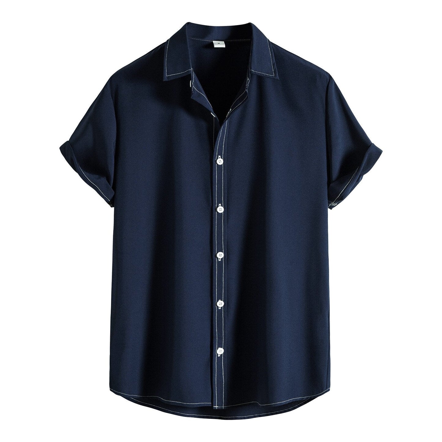 Herenoverhemd Met Korte Mouwen – Contrasterende Stiksels, Ademend & Casual Chic Voor Voorjaar & Zomer