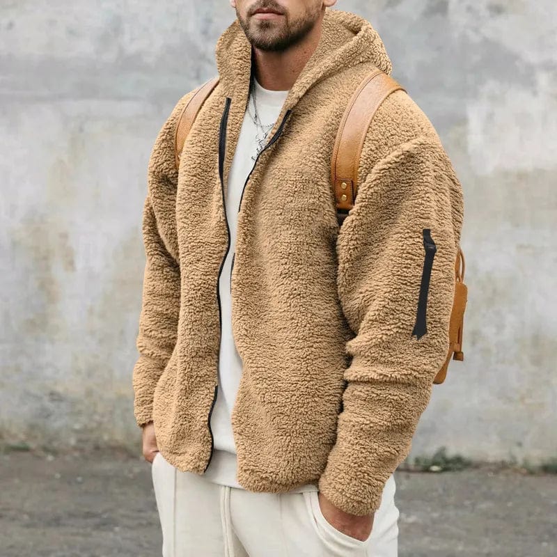 Herfst Heren Hoodie Van Teddy Fleece Met Sportieve Look En Ritssluiting