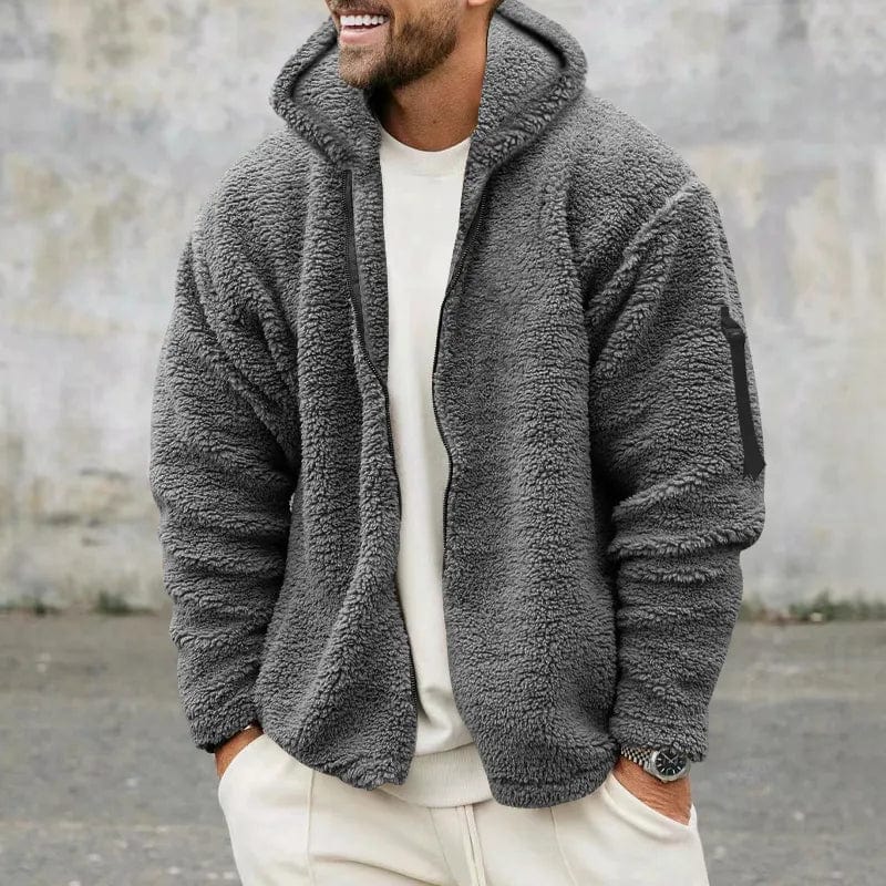 Herfst Heren Hoodie Van Teddy Fleece Met Sportieve Look En Ritssluiting