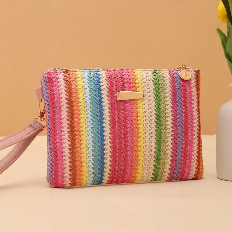 Zomerse Handtas Voor Dames – Gevlochten Design Met Polsband & Ritssluiting Voor Strand En Vakantie