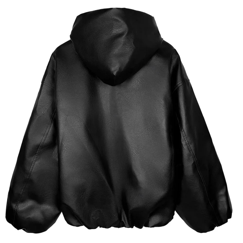 Unisex Zwarte Leren Tussenjas