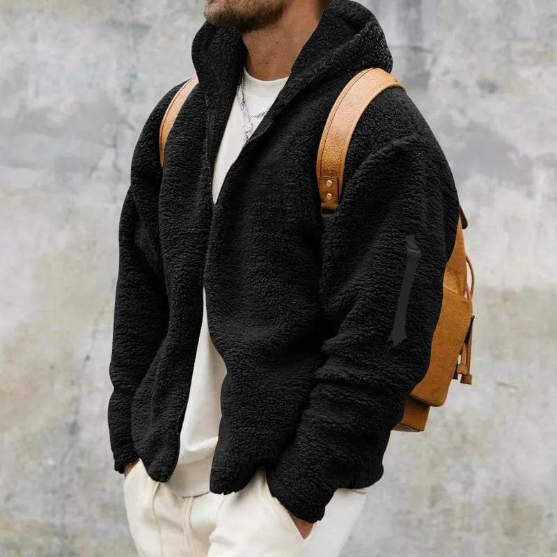 Herfst Heren Hoodie Van Teddy Fleece Met Sportieve Look En Ritssluiting