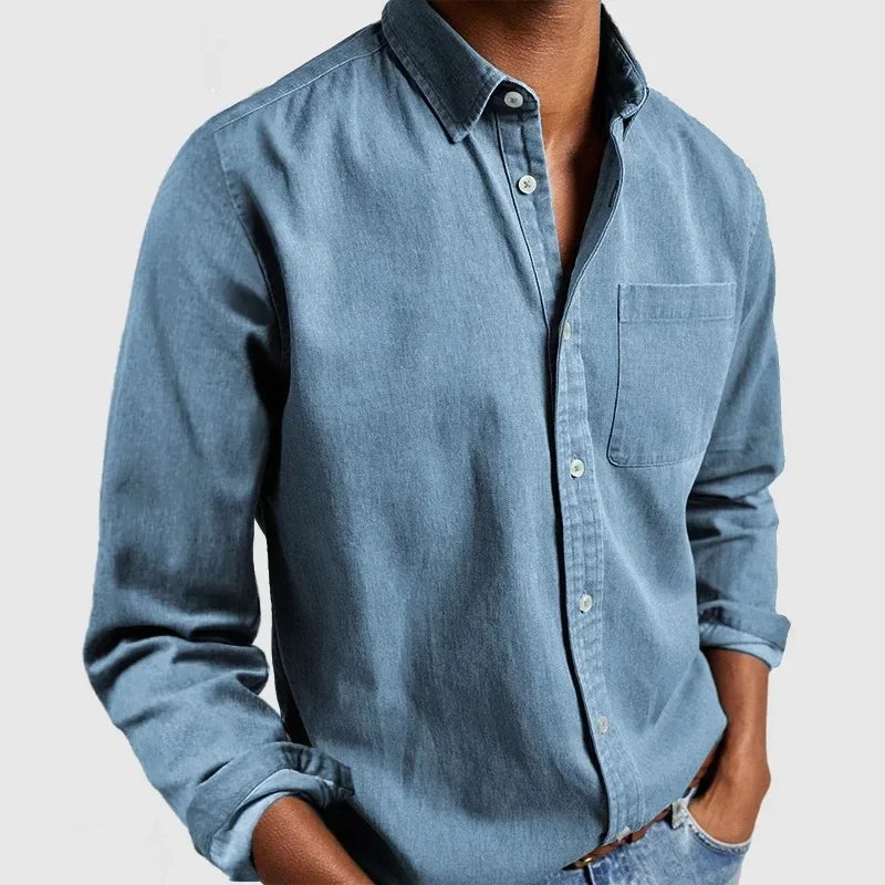 Heren Overhemd Met Lange Mouwen – Katoenblend, Casual Fit & Borstzak Voor Herfst En Lente