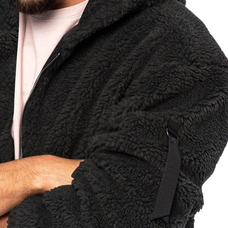 Herfst Heren Hoodie Van Teddy Fleece Met Sportieve Look En Ritssluiting