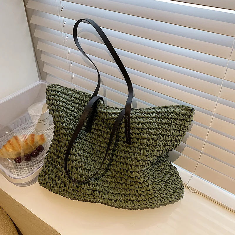 Tas Voor Dames – Grote Gevlochten Tote Bag / Shopper Met Lange Schouderhengsels Voor Strand, Vakantie & Dagelijks Gebruik (Zomer, Voorjaar)