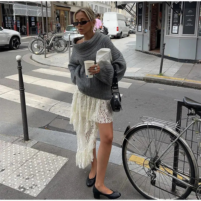 Grofgebreide Off-Shoulder Trui – Pure Knitwear Verleiding Met High-End Allure