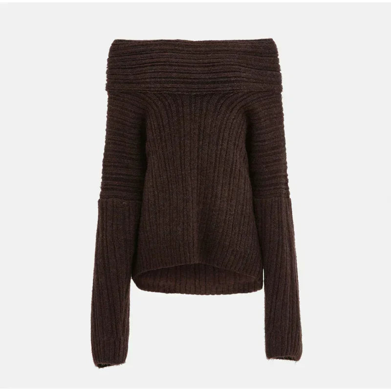 Grofgebreide Off-Shoulder Trui – Pure Knitwear Verleiding Met High-End Allure