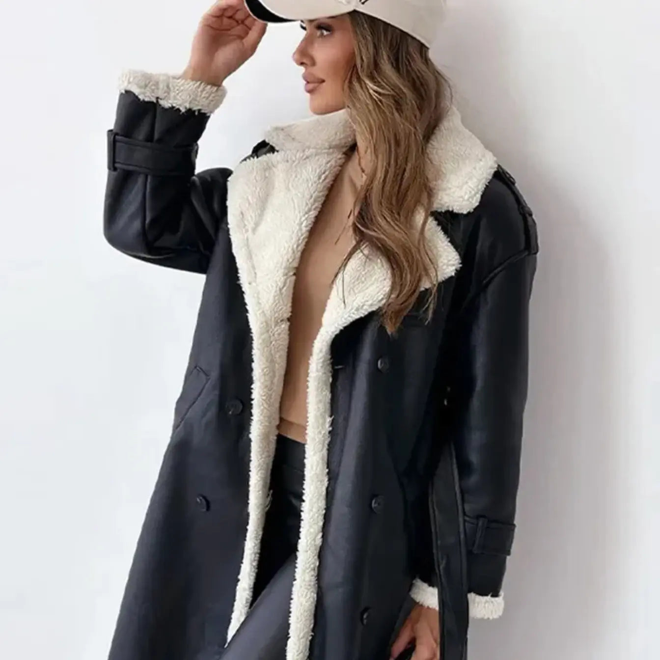 Leren Winterjas Met Sherpa Voering Voor Dames