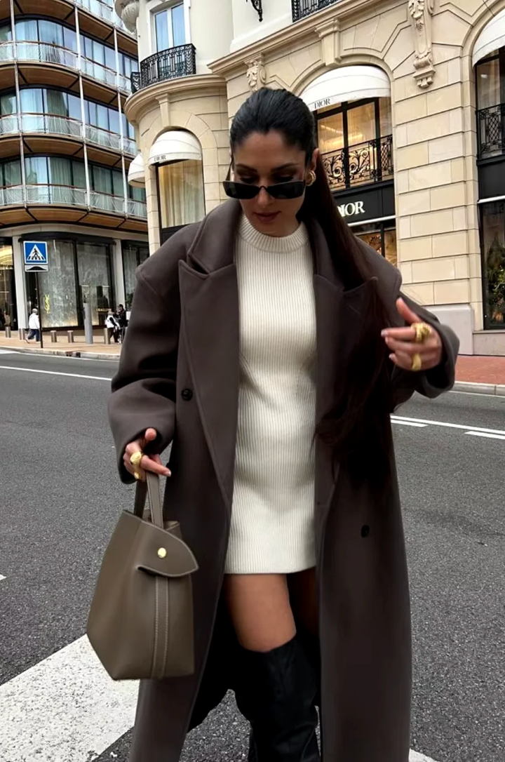 Oversized Damesmantel Voor Herfst & Winter – Warme Wolblend, Dubbele Knopenrij & Tijdloze Elegantie
