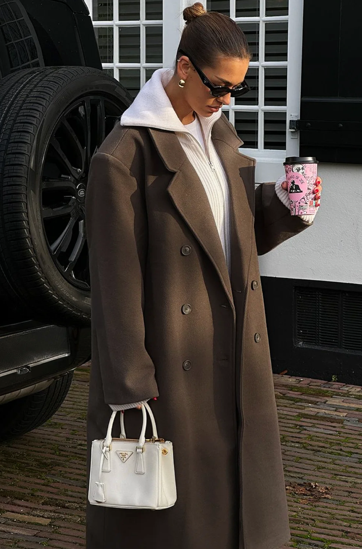 Oversized Damesmantel Voor Herfst & Winter – Warme Wolblend, Dubbele Knopenrij & Tijdloze Elegantie