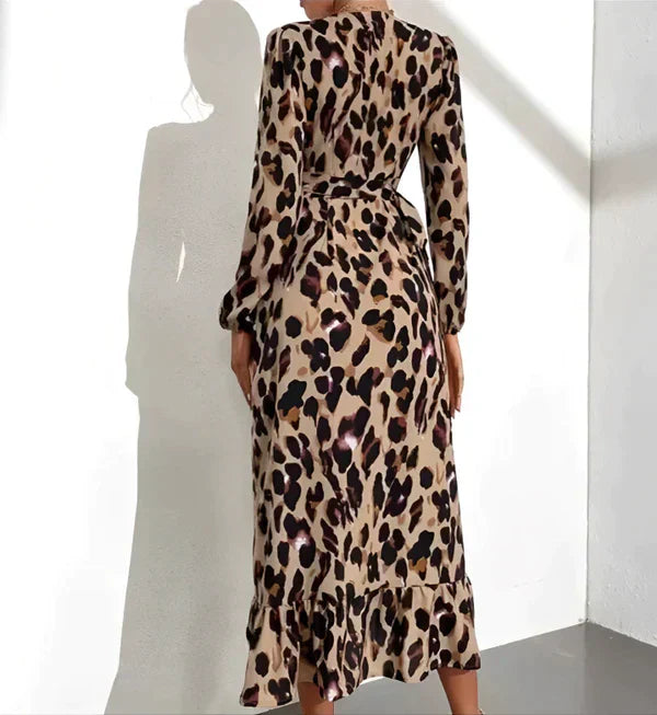 Dames Overslagjurk Met Luipaardprint En Lange Mouwen – Lente, Zomer En Herfst