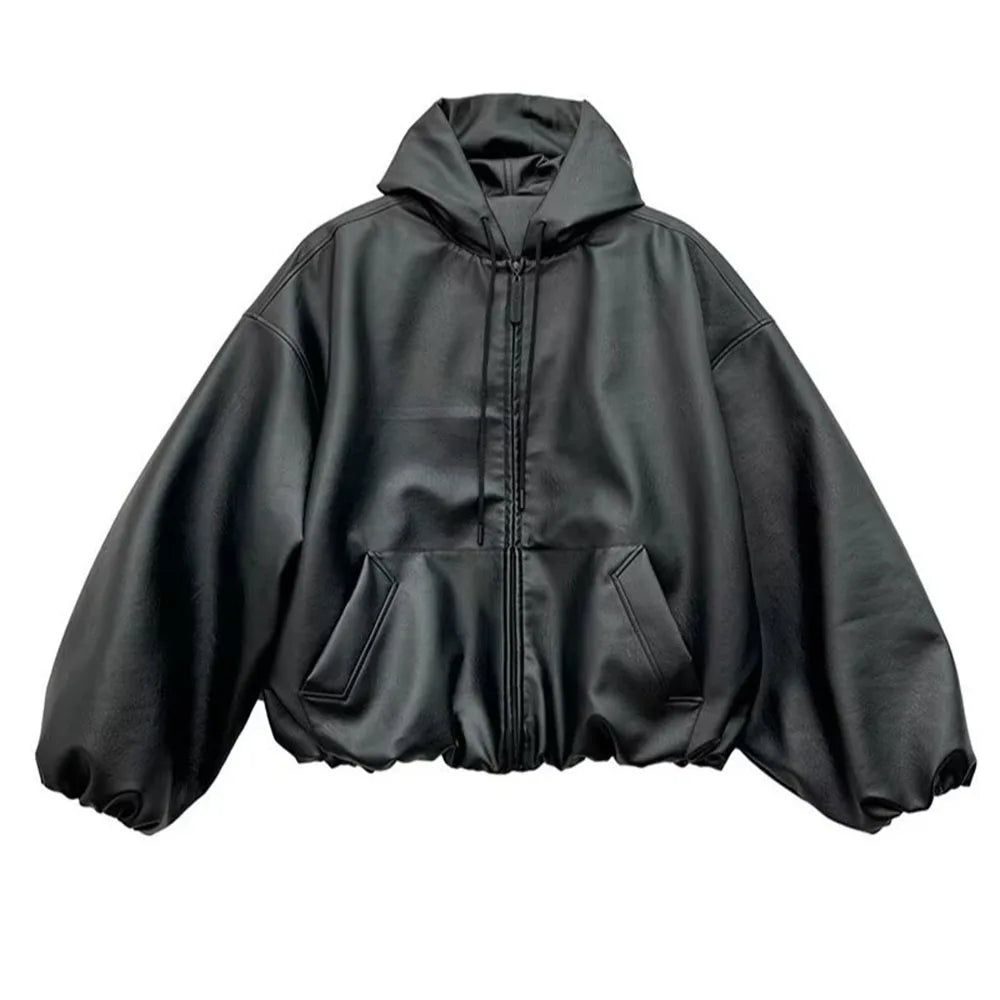 Unisex Zwarte Leren Tussenjas