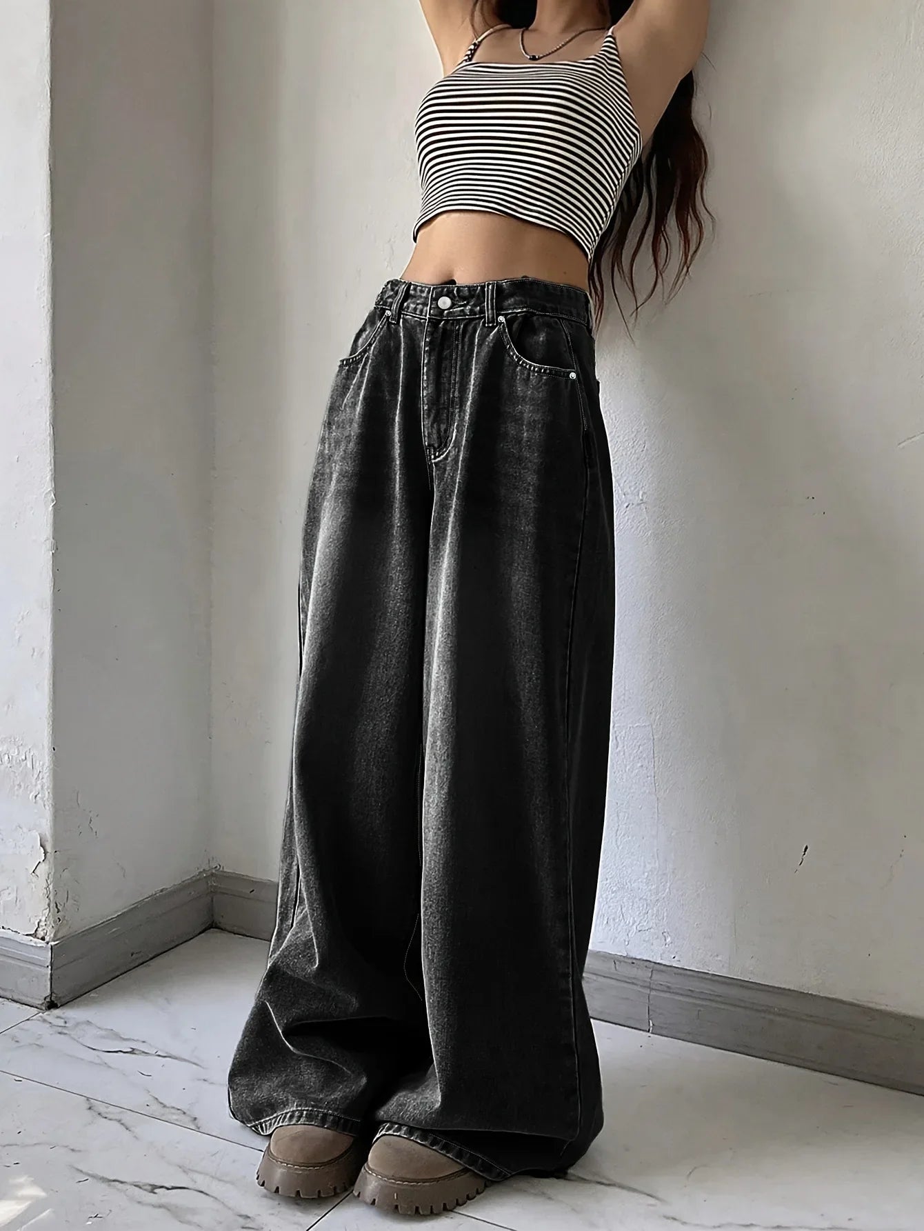 High Waist Wide Leg Jeans Dames