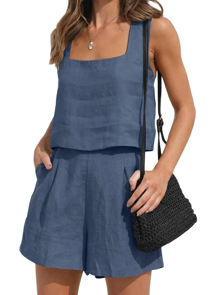 Dames Tweedelige Set Met Mouwloze Top En Korte Broek – Lente, Zomer En Vroege Herfst