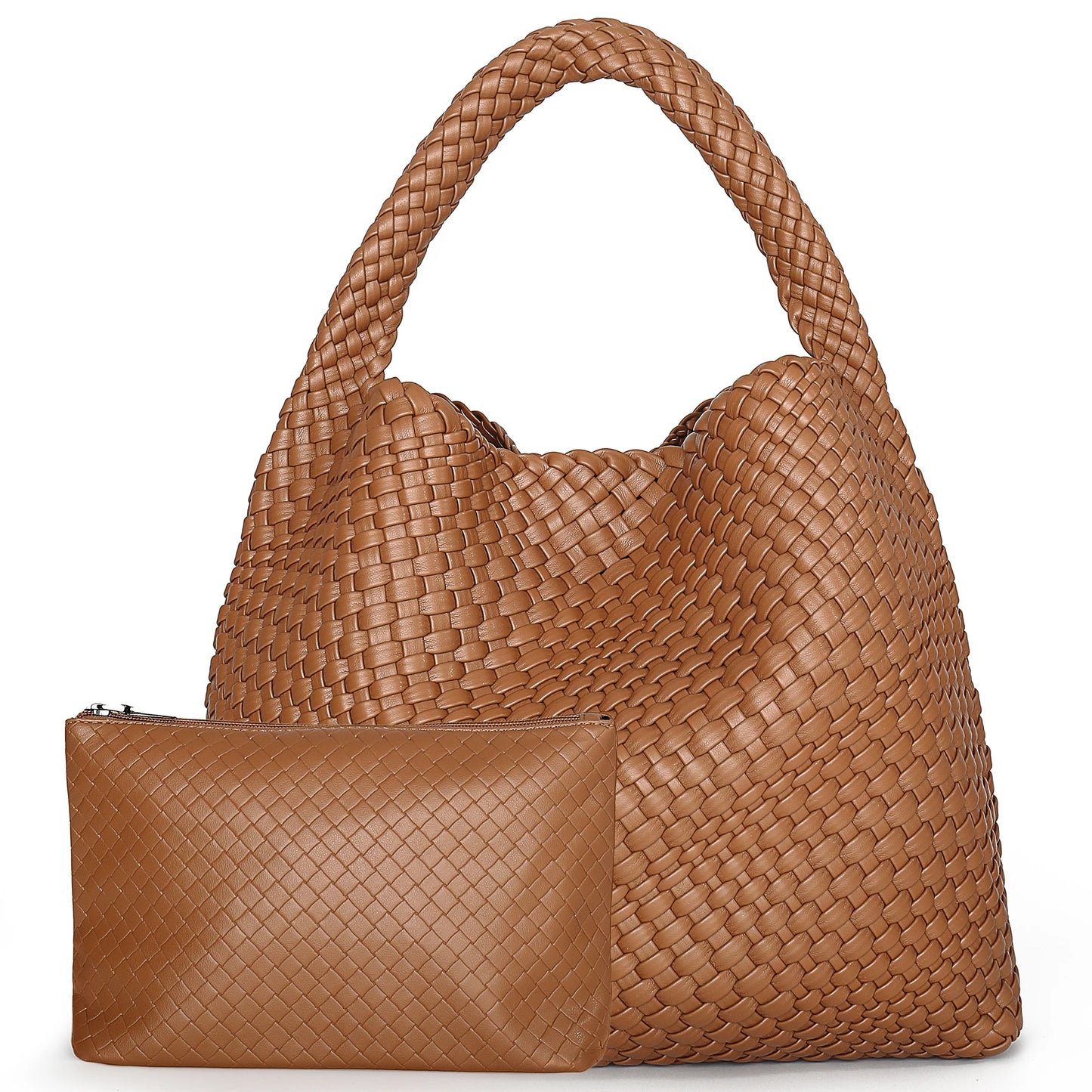 Luxe Gevlochten Schoudertas Met Bijpassende Pouch / 2-in-1 Set Voor Werk, Stad & Dagelijks Gebruik (Vier Seizoenen)