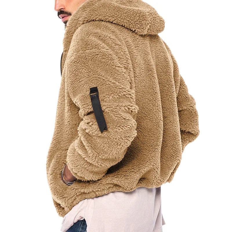 Herfst Heren Hoodie Van Teddy Fleece Met Sportieve Look En Ritssluiting
