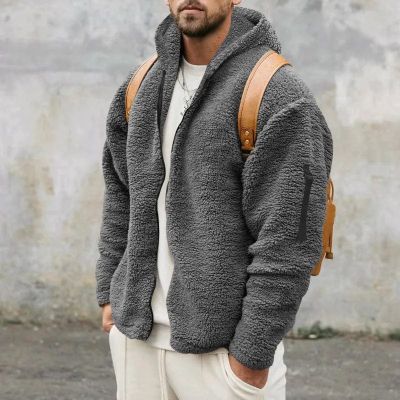 Herfst Heren Hoodie Van Teddy Fleece Met Sportieve Look En Ritssluiting