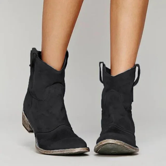 Western Laarzen Voor Dames – Suède Look, Lage Hak & Comfortabele Pasvorm Voor Herfst En Lente