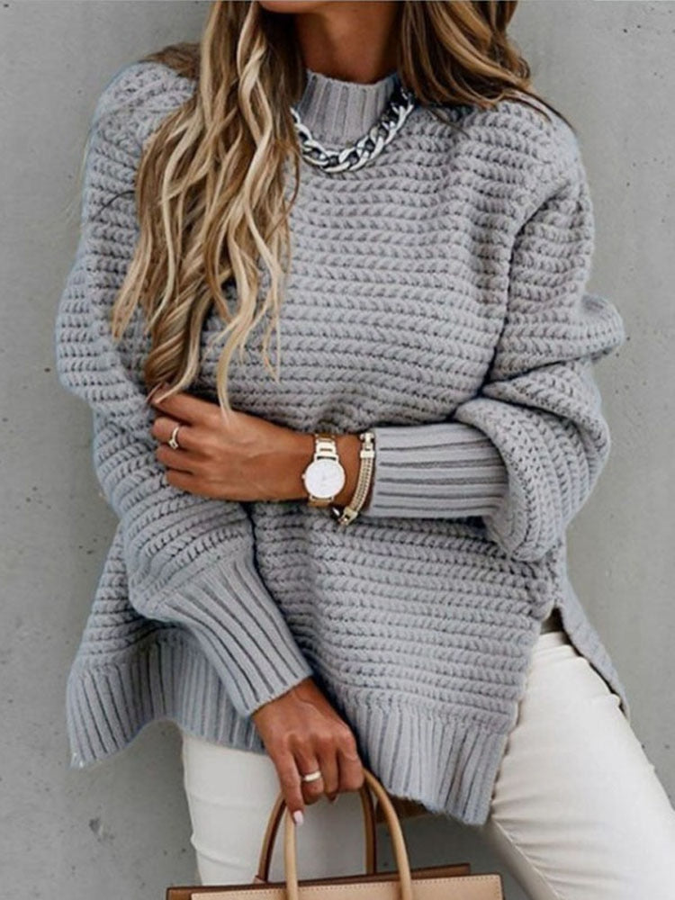 Gebreide oversized trui voor dames – grove structuur, ribboorden & ideaal voor laagjes (herfst, winter, lente)