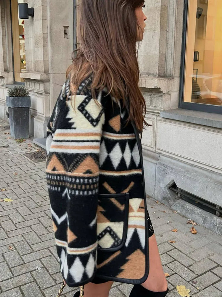 Aztec-Geïnspireerde Oversized Jas – Herfst & Winter Musthave Voor De Gedurfde Vrouw