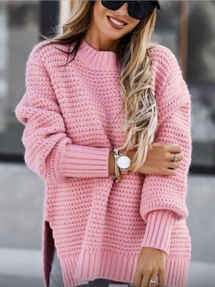Gebreide oversized trui voor dames – grove structuur, ribboorden & ideaal voor laagjes (herfst, winter, lente)