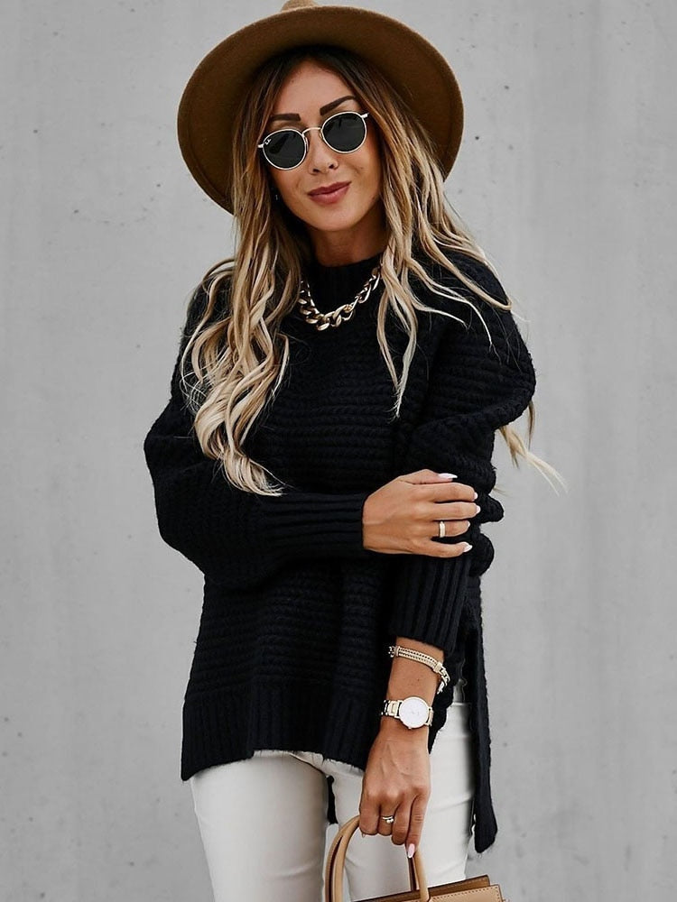 Gebreide oversized trui voor dames – grove structuur, ribboorden & ideaal voor laagjes (herfst, winter, lente)