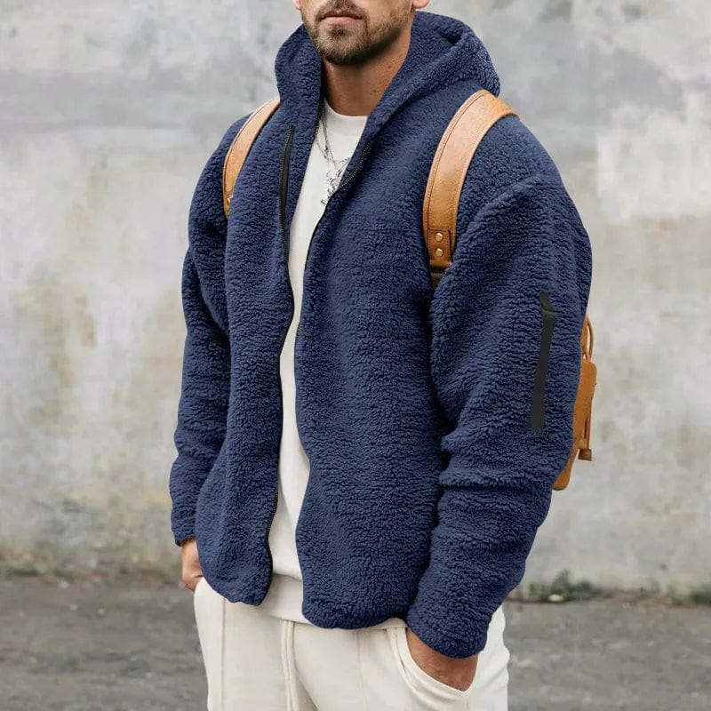Herfst Heren Hoodie Van Teddy Fleece Met Sportieve Look En Ritssluiting