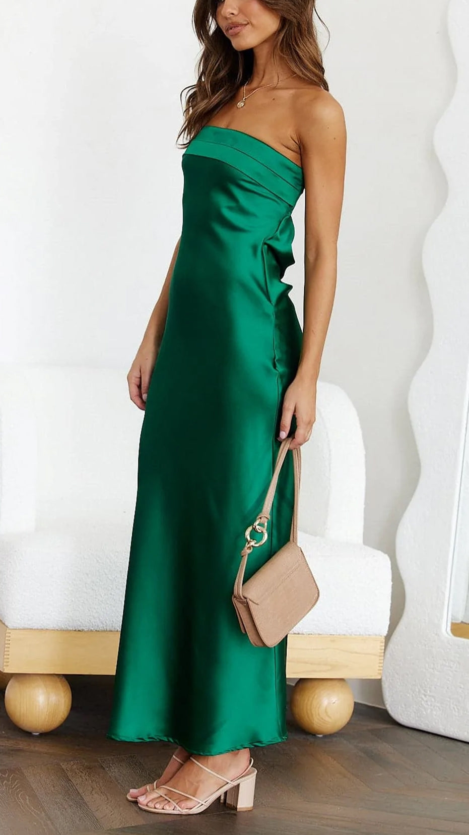 Strapless Satijnen Damesjurk – Elegante Maxi Dress Met Minimalistische Snit