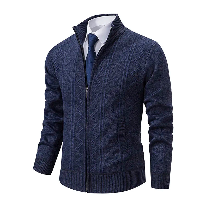 Heren Gebreid Vest Met Ritssluiting, Kraag En Subtiel Patroon