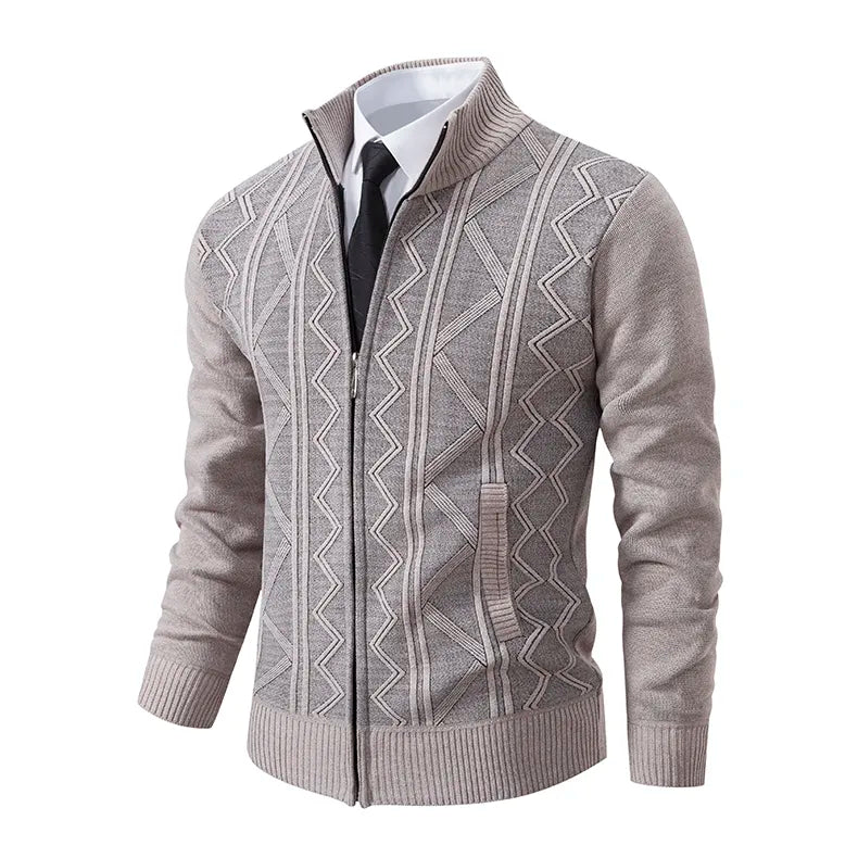 Heren Gebreid Vest Met Ritssluiting, Kraag En Subtiel Patroon