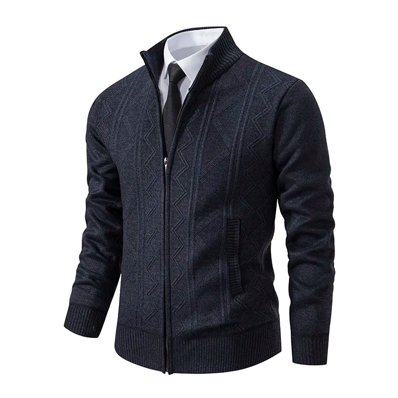 Heren Gebreid Vest Met Ritssluiting, Kraag En Subtiel Patroon