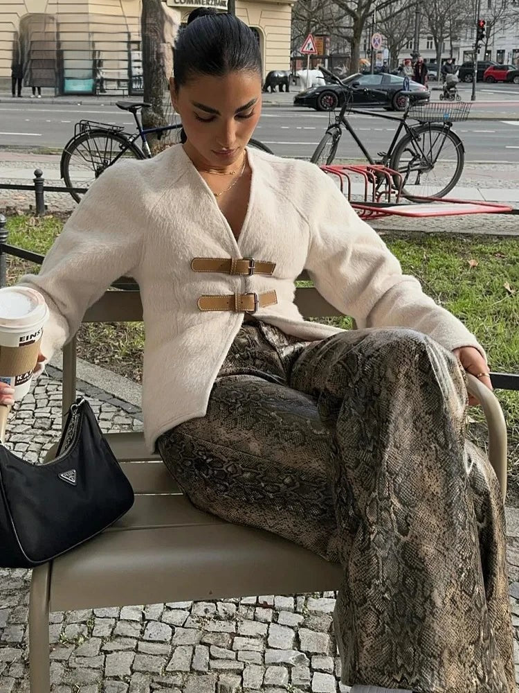 Wollen Jas Met Gespsluiting – Chique Lente-Zomer Blazer Voor Dames Met Elegante Pasvorm