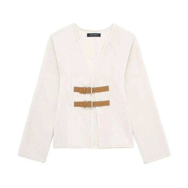 Wollen Jas Met Gespsluiting – Chique Lente-Zomer Blazer Voor Dames Met Elegante Pasvorm