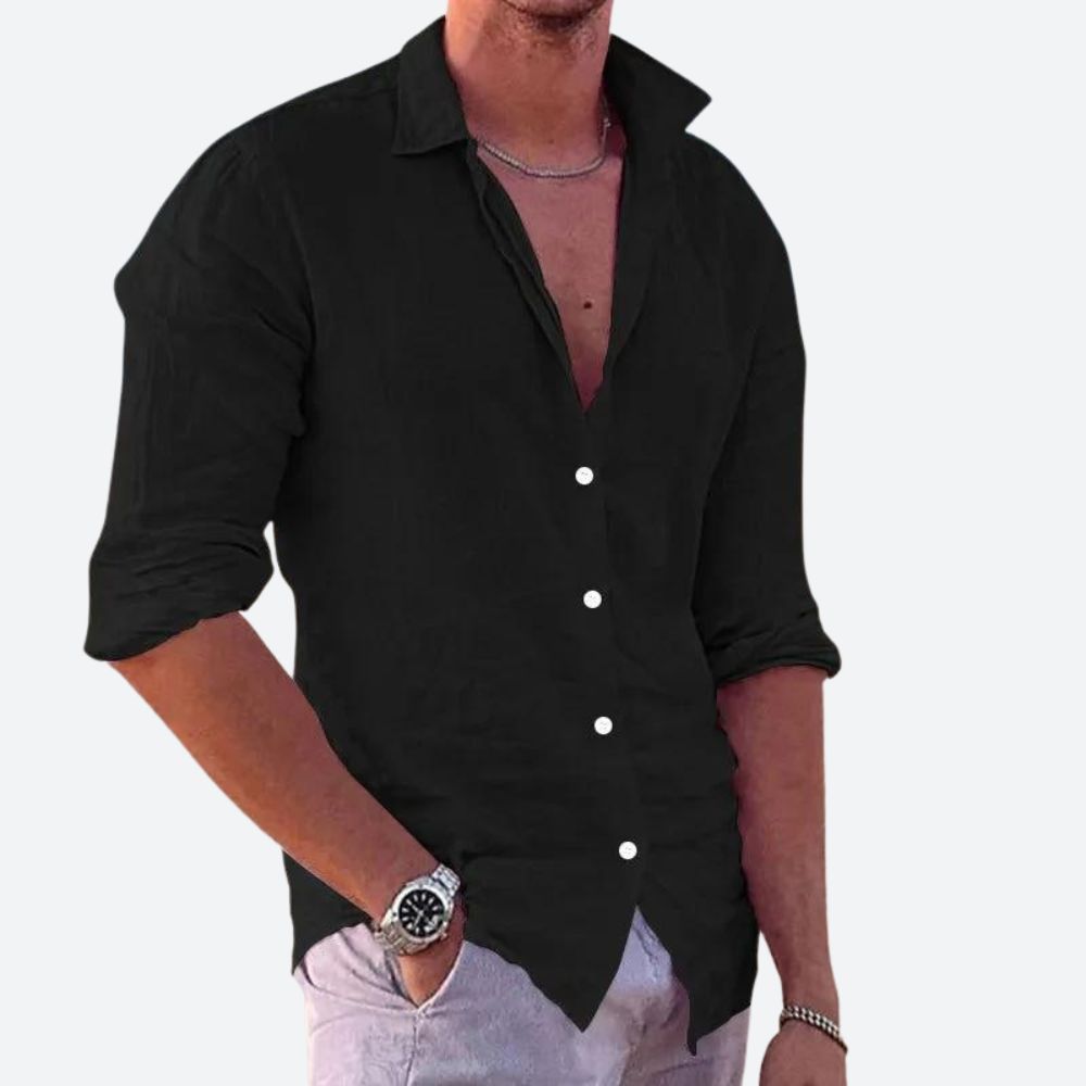 Linnen Heren Overhemd – Ademend Zomer Shirt Met Lange Mouwen Voor Lente En Zomer