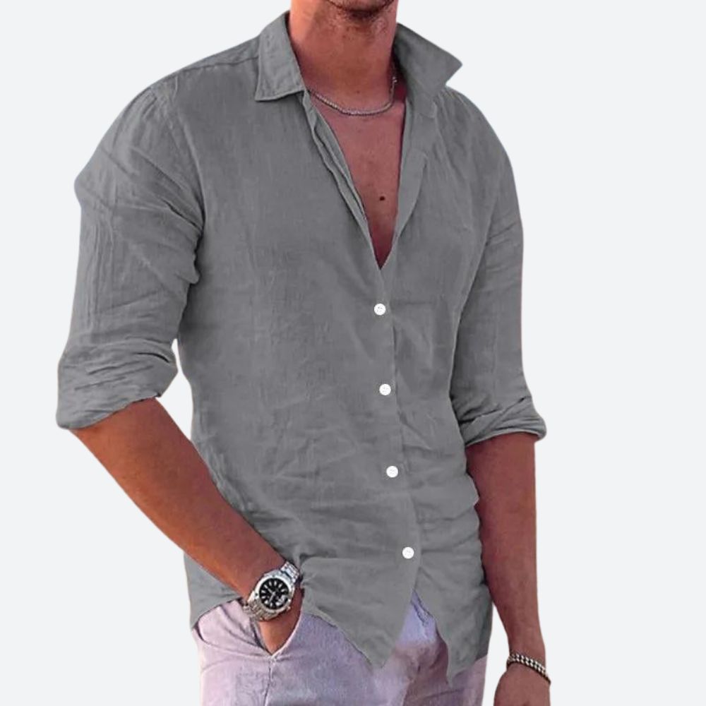 Linnen Heren Overhemd – Ademend Zomer Shirt Met Lange Mouwen Voor Lente En Zomer