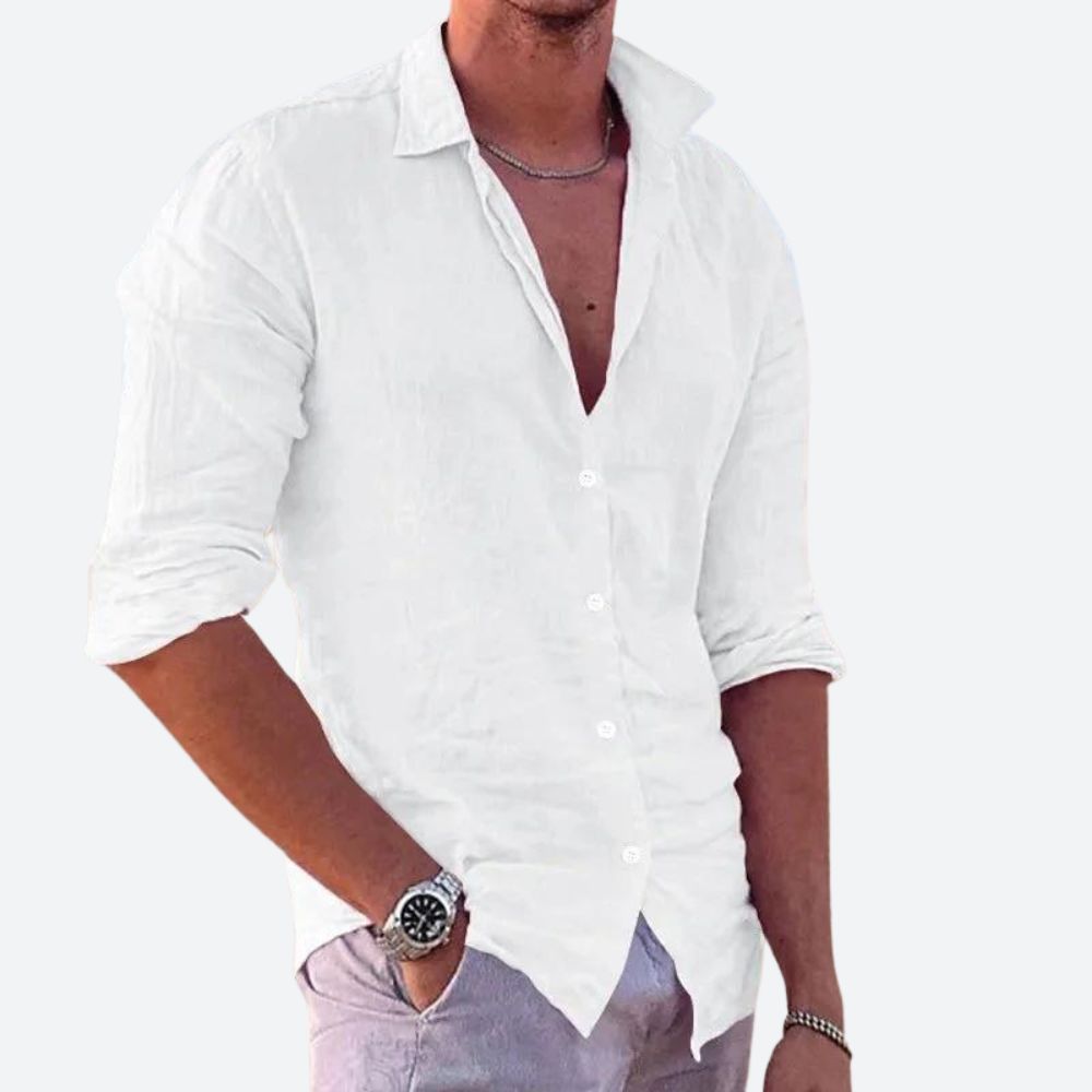 Linnen Heren Overhemd – Ademend Zomer Shirt Met Lange Mouwen Voor Lente En Zomer